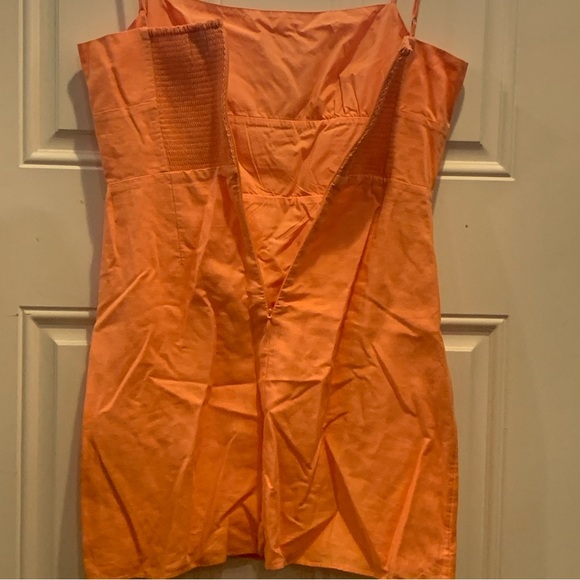 Sunday Best Vibrant Neon Orange Linen Blend Lined Spaghetti Strap Mini Dress M - Picture 8 of 9